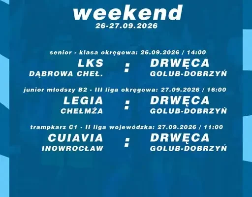 MKS Drwęca Golub-Dobrzyń: weekend 26-27 września 2026 na wyjazdach