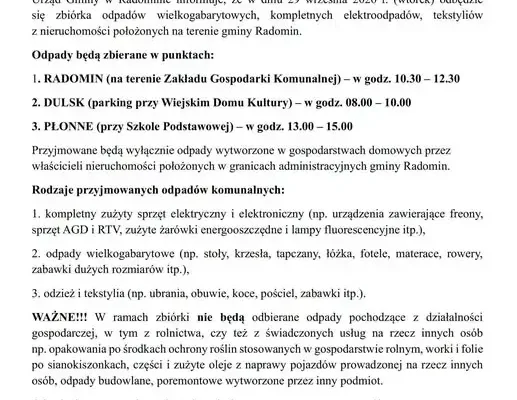 Radomin: 29 września zbiórka odpadów wielkogabarytowych, elektroodpadów i tekstyliów