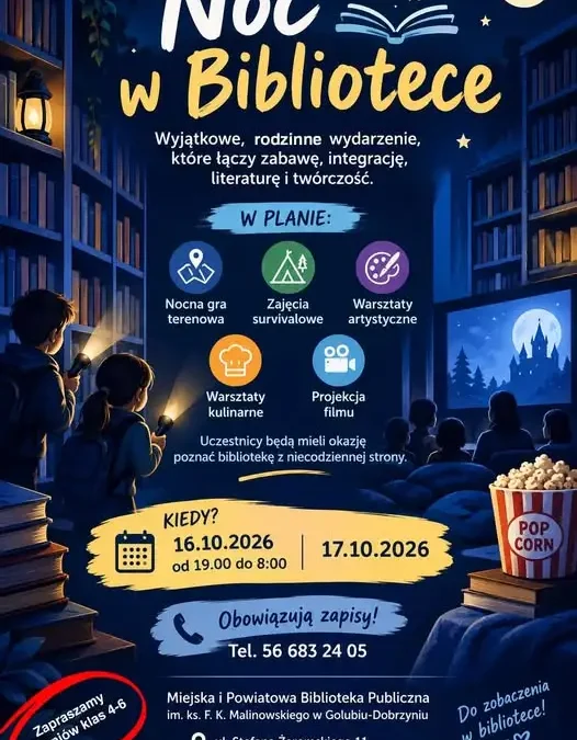 Noc Bibliotek w Golubiu-Dobrzyniu przełożona. Nowy termin nie jest jeszcze znany