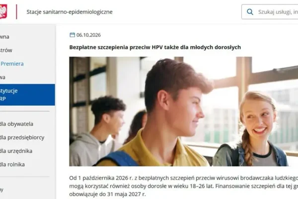 Bezpłatne szczepienia przeciw HPV dla osób w wieku 19–26 lat
