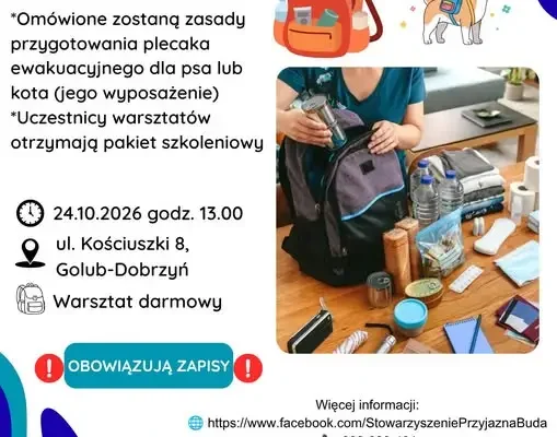 Bezpłatny warsztat „Plecak bezpieczeństwa dla zwierzaka” w Golubiu-Dobrzyniu
